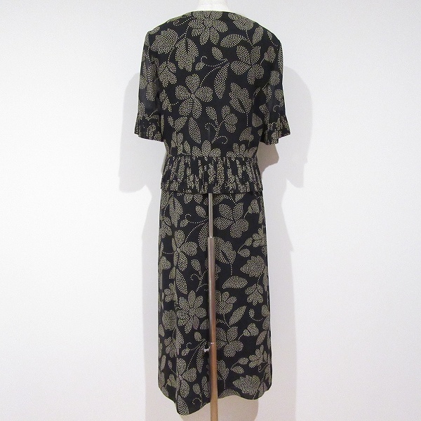 #snc レリアン Leilian セットアップ スカートスーツ ツーピース 9 黒 アイボリー 総柄 日本製 レディース [961905]_画像2