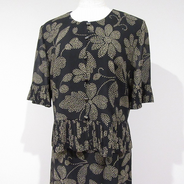 #snc レリアン Leilian セットアップ スカートスーツ ツーピース 9 黒 アイボリー 総柄 日本製 レディース [961905]_画像3