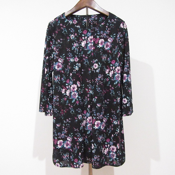 #anc レリアン Leilian チュニック 9 黒 ピンク 青系 花柄 総柄 日本製 美品 レディース [857008]_画像1