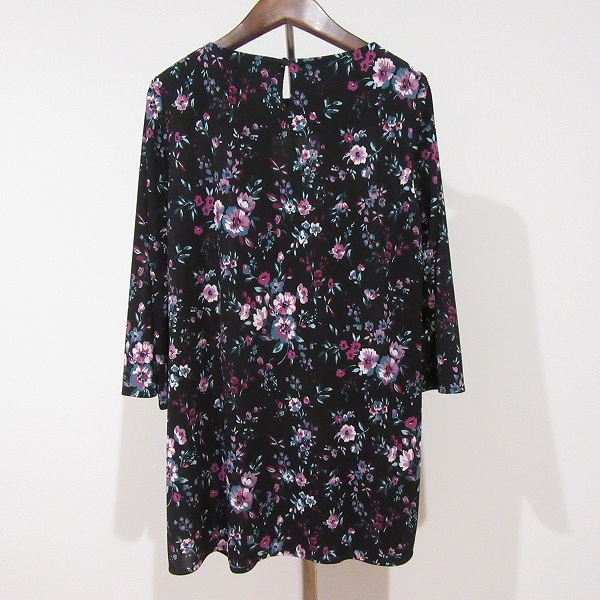 #anc レリアン Leilian チュニック 9 黒 ピンク 青系 花柄 総柄 日本製 美品 レディース [857008]_画像2