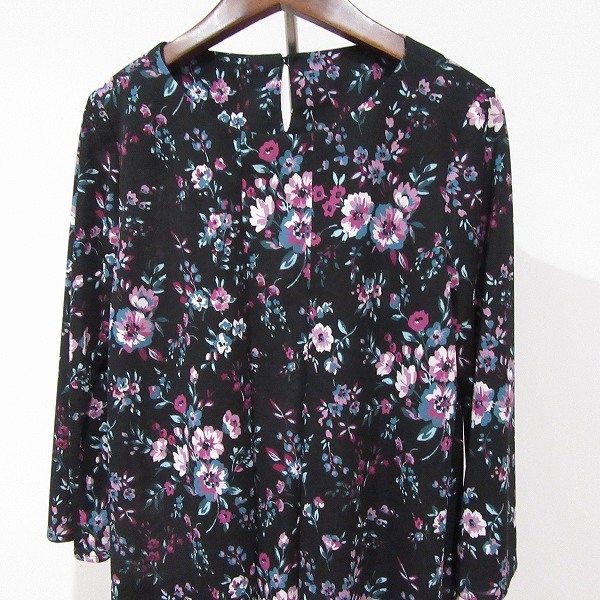 #anc レリアン Leilian チュニック 9 黒 ピンク 青系 花柄 総柄 日本製 美品 レディース [857008]_画像3