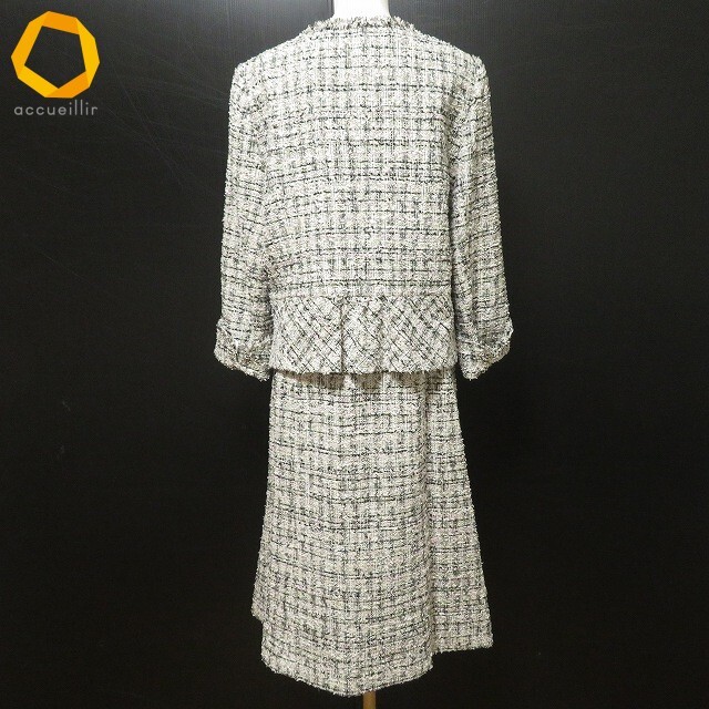 #anc レリアン Leilian スカートスーツ セットアップ 13+ ベージュ 白 黒 ピンク ツイード ノーカラー 大きいサイズ レディース [977029]_画像2