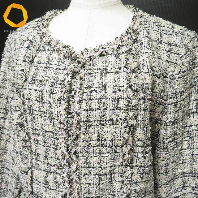 #anc レリアン Leilian スカートスーツ セットアップ 13+ ベージュ 白 黒 ピンク ツイード ノーカラー 大きいサイズ レディース [977029]_画像3