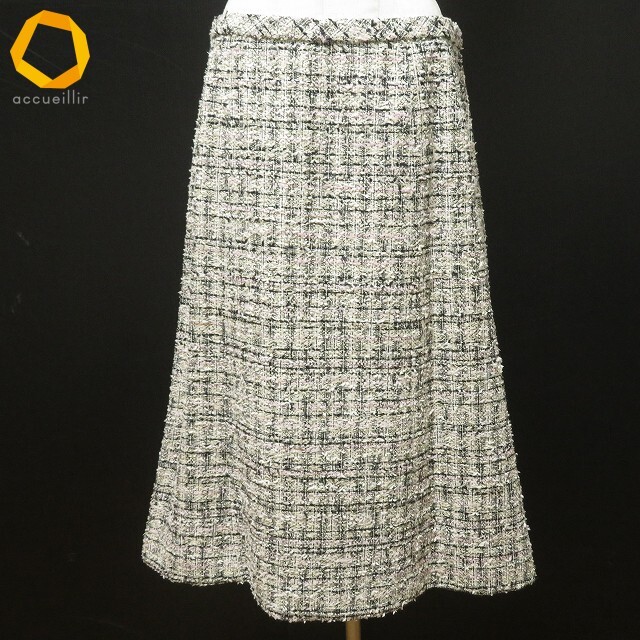 #anc レリアン Leilian スカートスーツ セットアップ 13+ ベージュ 白 黒 ピンク ツイード ノーカラー 大きいサイズ レディース [977029]_画像5