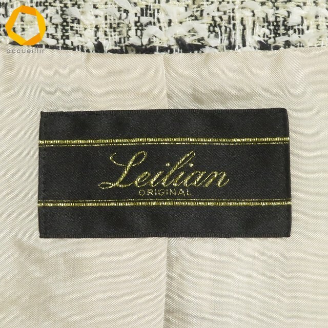 #anc レリアン Leilian スカートスーツ セットアップ 13+ ベージュ 白 黒 ピンク ツイード ノーカラー 大きいサイズ レディース [977029]_画像7