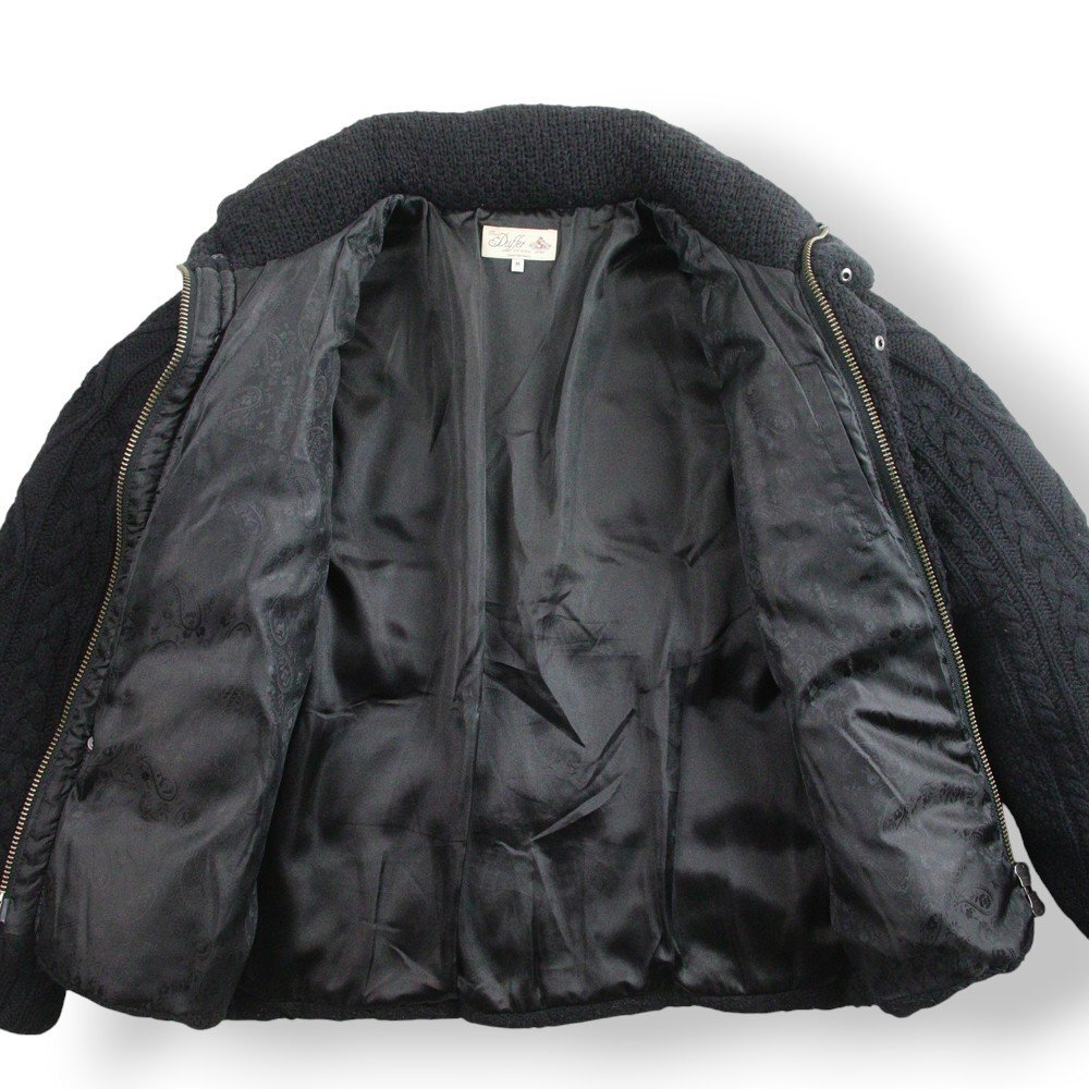 極美品 THE DUFFER OF ST.GEORGE ザ・ダファーオブ セントジョージ 羊革 シープスキン レザーヨーク アランニット ダウンジャケット 黒 M_画像6