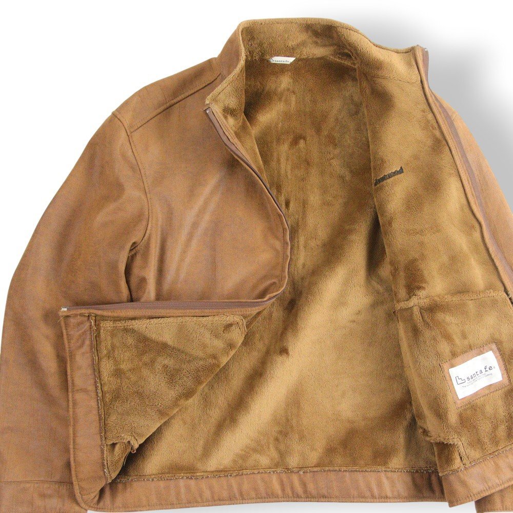 極美品 santafe サンタフェ 豪華ファー裏地 クラック加工 フェイクムートン ボアジャケット 茶 ブラウン 50【参考価格¥45,150-】_画像5