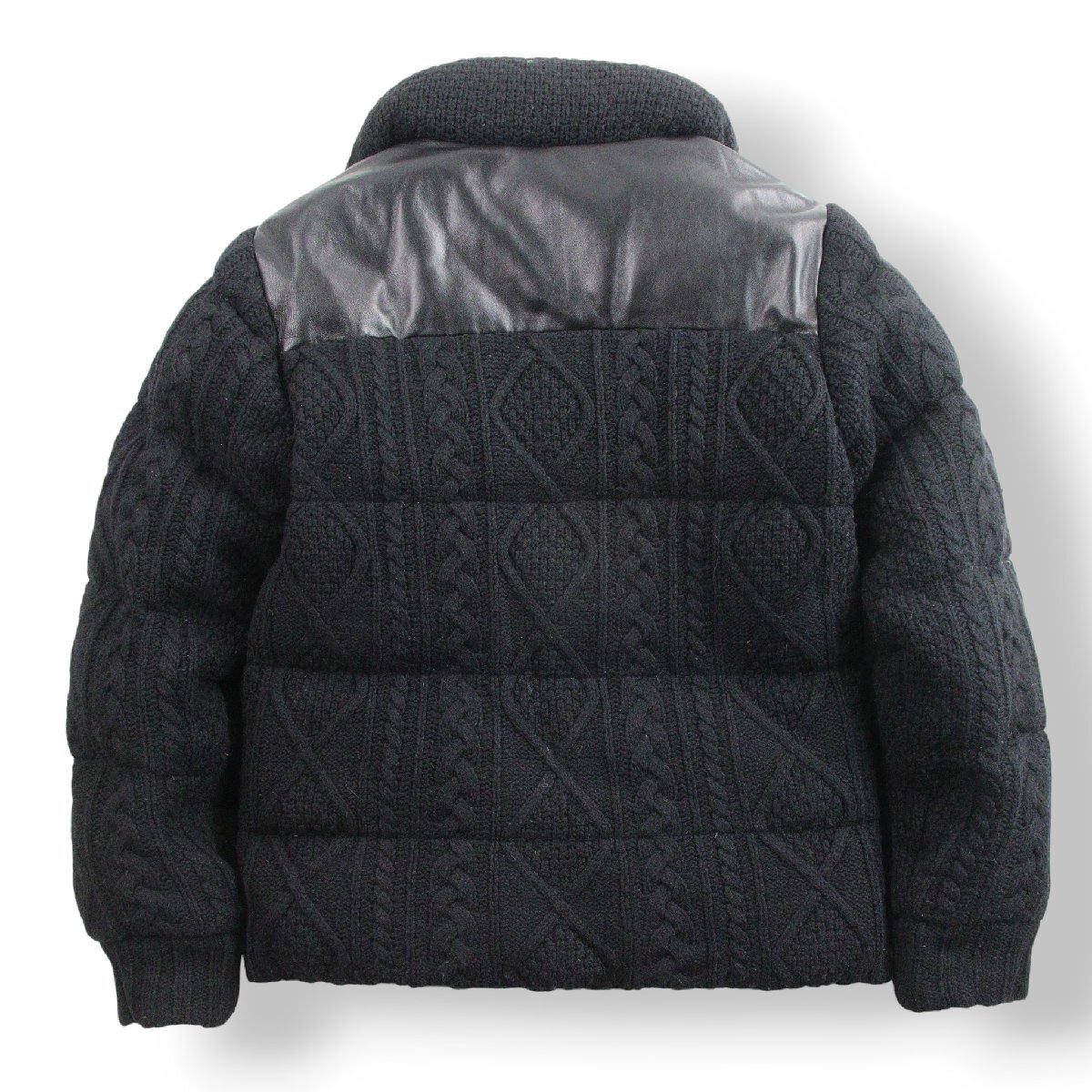 極美品 THE DUFFER OF ST.GEORGE ザ・ダファーオブ セントジョージ 羊革 シープスキン レザーヨーク アランニット ダウンジャケット 黒 M_画像3