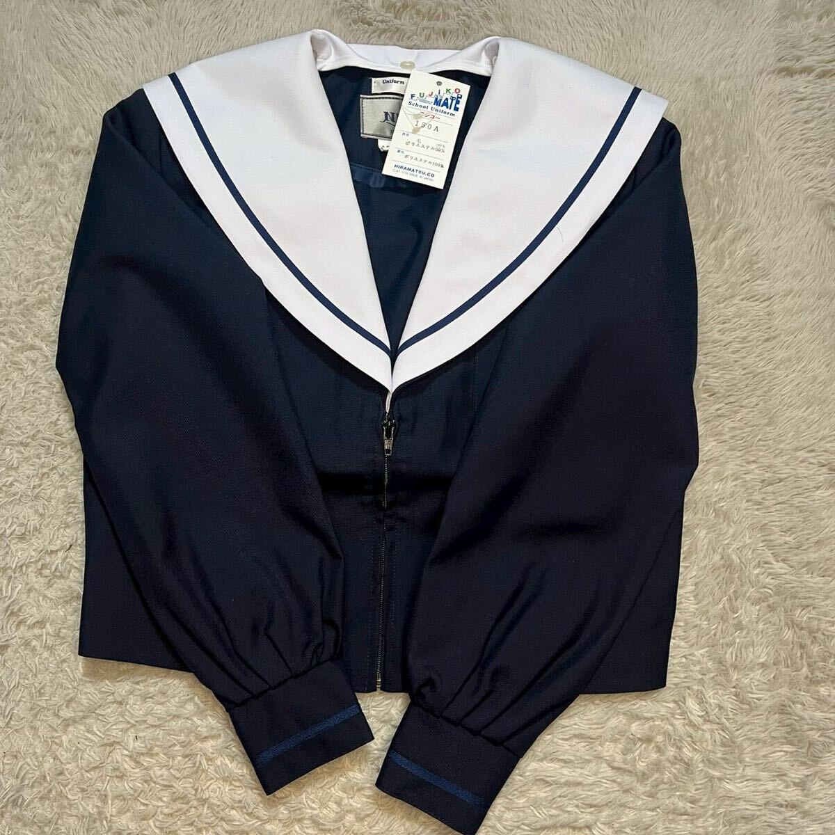 K394【新品・未使用品】NIKKE FUJIKO セーラー服 150A 長袖 前割型 濃紺×白襟 女子制服 学生服 中学 高校 JK 箱あり コスプレ 替え襟付き_画像2