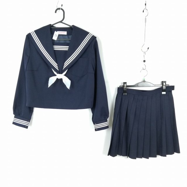 1 иен матроска юбка шарф верх и низ 3 позиций комплект большой размер зима предмет белый 3шт.@ линия женщина школьная форма средний . средняя школа темно-синий форма б/у разряд C EY6543