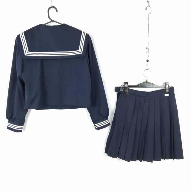 1 иен матроска юбка шарф верх и низ 3 позиций комплект большой размер зима предмет белый 3шт.@ линия женщина школьная форма средний . средняя школа темно-синий форма б/у разряд C EY6543