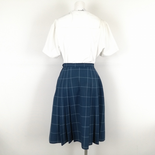 1 иен матроска проверка юбка шнур Thai верх и низ 3 позиций комплект указание M большой размер лето предмет женщина школьная форма Okayama белый . средняя школа белый форма б/у разряд C EY6579