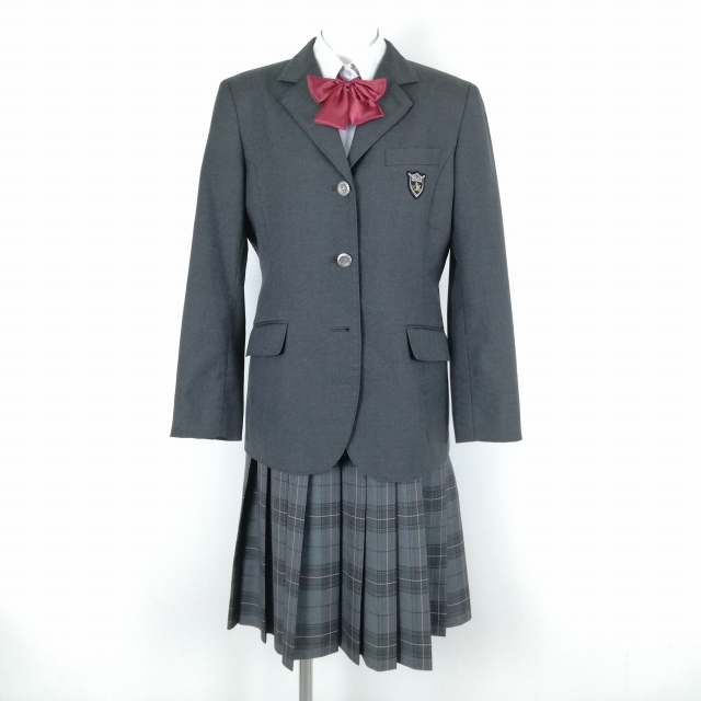 1 иен блейзер проверка юбка лента верх и низ 4 позиций комплект указание 165A Fuji яхта зима предмет женщина Shizuoka Япония университет Mishima средняя школа серый б/у разряд C EY6585