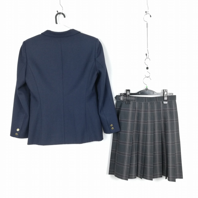 1 иен блейзер проверка юбка лента верх и низ 4 позиций комплект Fuji яхта зима предмет женщина школьная форма Kanagawa Fujisawa обобщенный средняя школа темно-синий форма б/у разряд B EY6610
