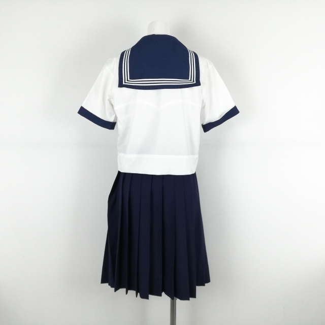 1 иен матроска юбка шарф верх и низ 3 позиций комплект лето предмет белый 3шт.@ линия женщина школьная форма Kanagawa Япония женщина университет приложен средний . белый форма б/у разряд C EY6673