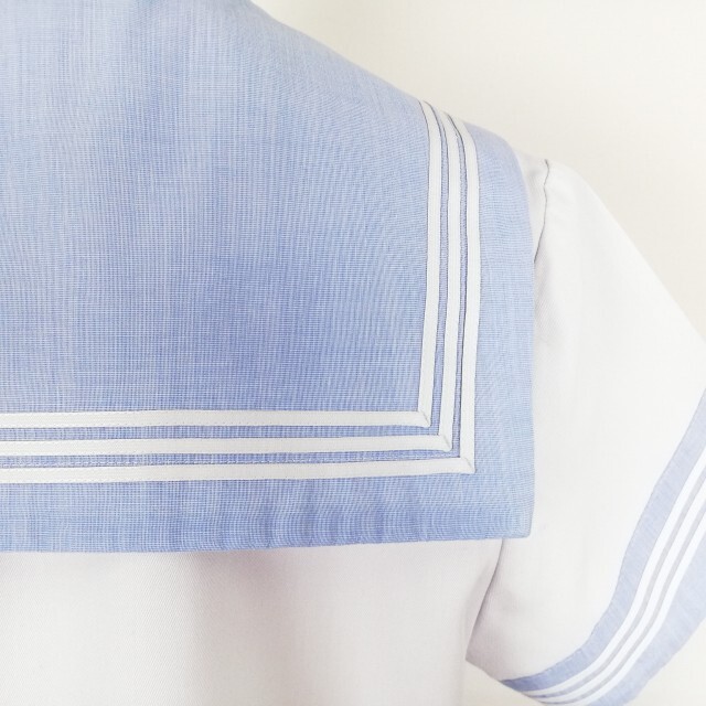 1 иен матроска юбка шарф верх и низ 3 позиций комплект лето предмет белый 3шт.@ линия женщина школьная форма Kanagawa Yokohama Hayabusa человек средняя школа белый форма б/у разряд C EY6674