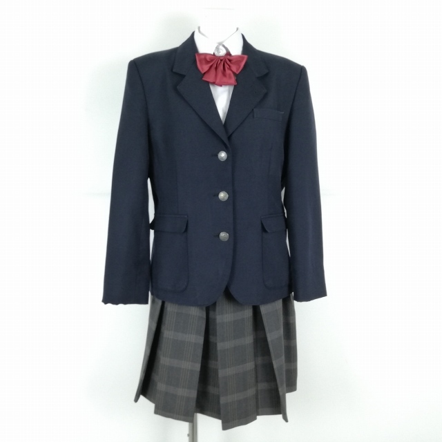 1 иен блейзер проверка юбка верх и низ 4 позиций комплект указание большой размер зима предмет школьная форма Kanagawa Yokosuka .. средний . средняя школа темно-синий форма б/у разряд C EY6688
