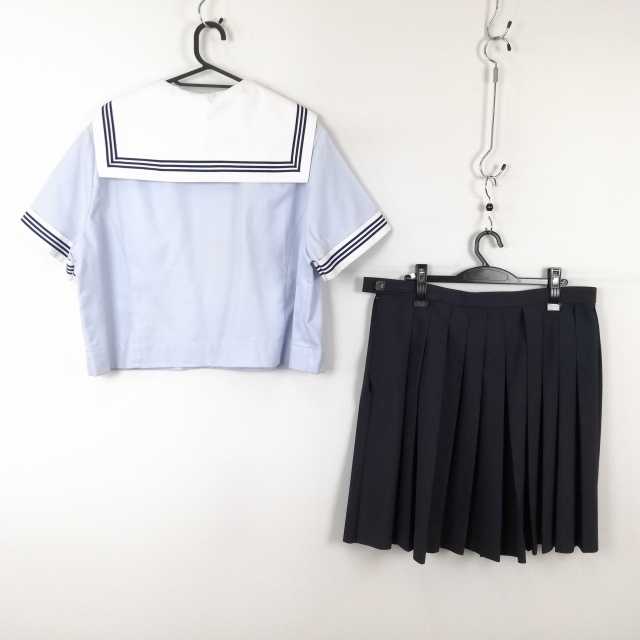 1 иен матроска юбка верх и низ 3 позиций комплект большой размер очень большой лето предмет синий 3шт.@ линия женщина школьная форма Kumamoto вода . пакет средний . бледно-голубой форма б/у разряд C EY6702