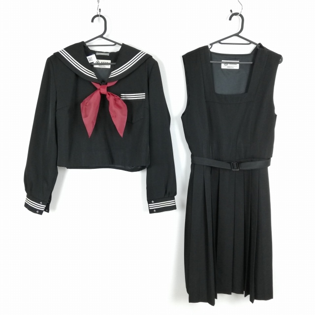 1 иен матроска сарафан шарф верх и низ 3 позиций комплект большой размер зима предмет белый 3шт.@ линия женщина школьная форма средний . средняя школа чёрный б/у разряд C EY6764