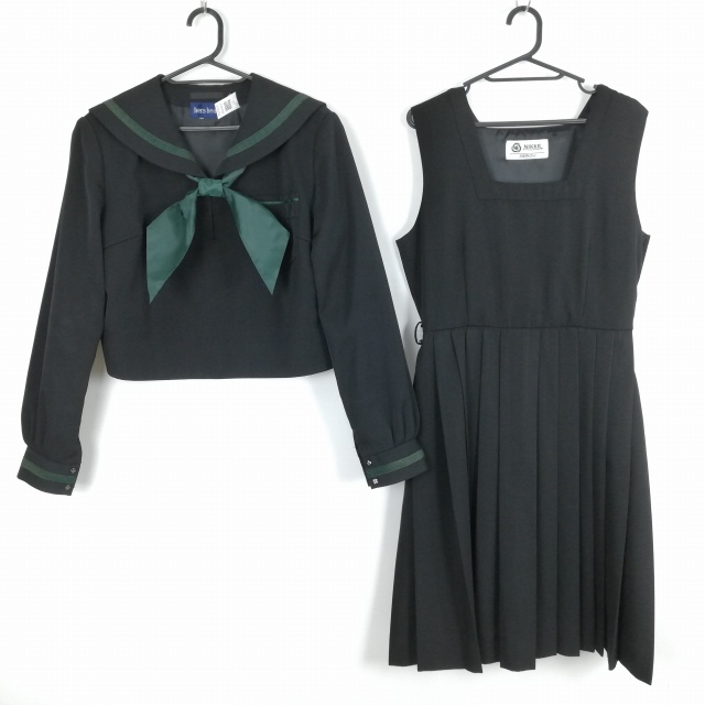 1 иен матроска сарафан шарф верх и низ 3 позиций комплект большой размер Fuji яхта зима предмет зеленый 1 шт. линия Ehime запад статья средняя школа чёрный б/у разряд B EY6792