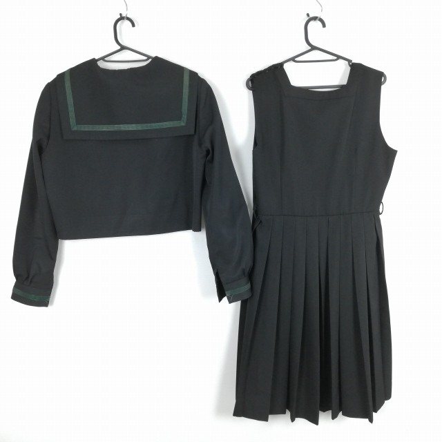 1 иен матроска сарафан шарф верх и низ 3 позиций комплект большой размер Fuji яхта зима предмет зеленый 1 шт. линия Ehime запад статья средняя школа чёрный б/у разряд B EY6792