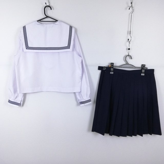 1 иен матроска юбка шарф верх и низ 3 позиций комплект 185A большой размер очень большой стрекоза промежуточный одежда синий 3шт.@ линия женщина средний . средняя школа белый б/у разряд C EY6922