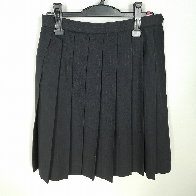 1円 スクールスカート 冬物 w63-丈56 ストライプ 中学 高校 プリーツ 学生服 制服 女子 中古 HK4676_画像1