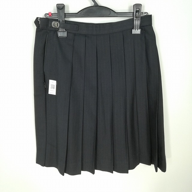 1円 スクールスカート 冬物 w63-丈56 ストライプ 中学 高校 プリーツ 学生服 制服 女子 中古 HK4676_画像2