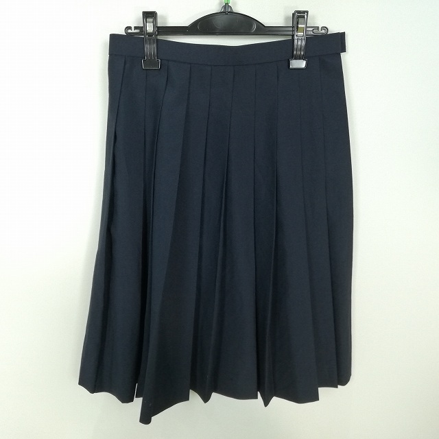 1円 スクールスカート 夏物 w66-丈62 紺 中学 高校 プリーツ 学生服 制服 女子 中古 HK4749_画像1