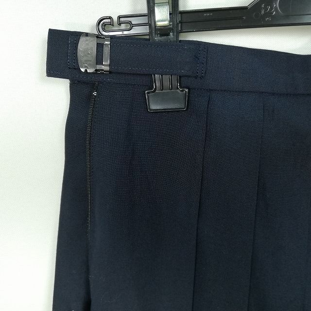 1円 スクールスカート 夏物 w66-丈62 紺 中学 高校 プリーツ 学生服 制服 女子 中古 HK4749_画像3