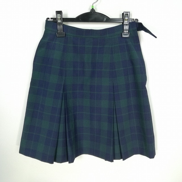 1円 スクールスカート 夏物 w66-丈47 チェック 中学 高校 プリーツ 学生服 制服 女子 中古 HK5949_画像1