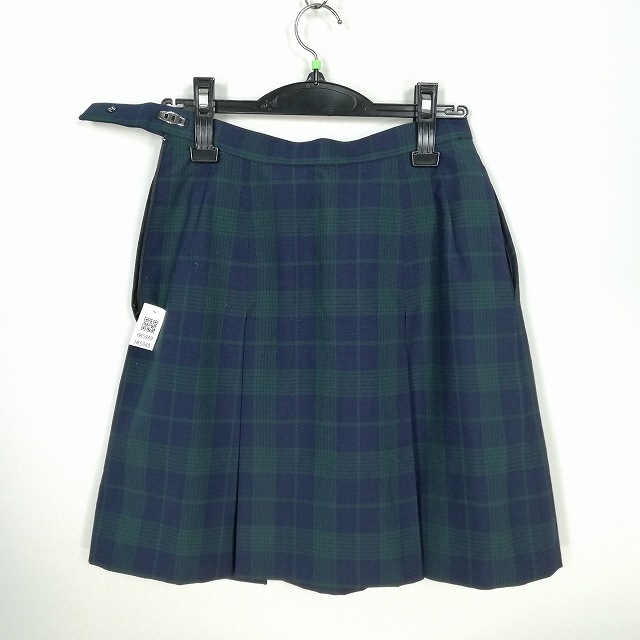 1円 スクールスカート 夏物 w66-丈47 チェック 中学 高校 プリーツ 学生服 制服 女子 中古 HK5949_画像2