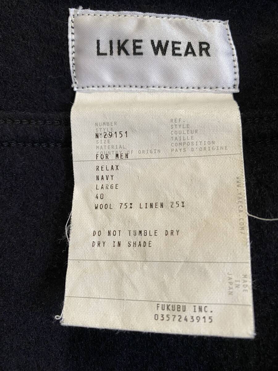 YAECA LIKE WEAR ヤエカ ライクウエア CPOシャツ ウール/リネン メルトン 40/LARGE 日本製 濃紺 ネイビー_画像4