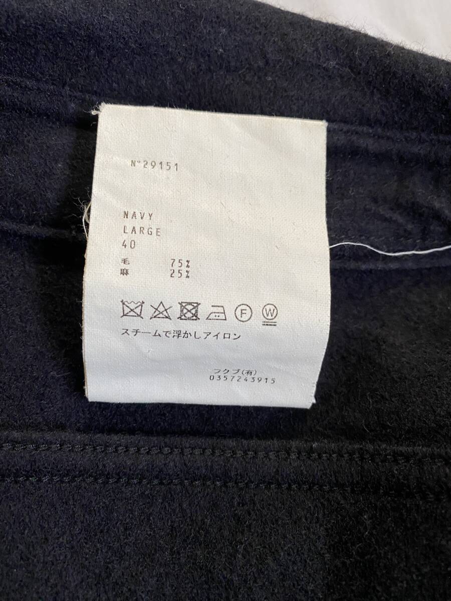 YAECA LIKE WEAR ヤエカ ライクウエア CPOシャツ ウール/リネン メルトン 40/LARGE 日本製 濃紺 ネイビー_画像5