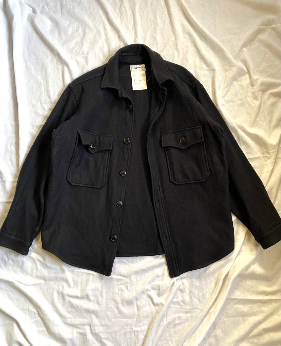 YAECA LIKE WEAR ヤエカ ライクウエア CPOシャツ ウール/リネン メルトン 40/LARGE 日本製 濃紺 ネイビー_画像3