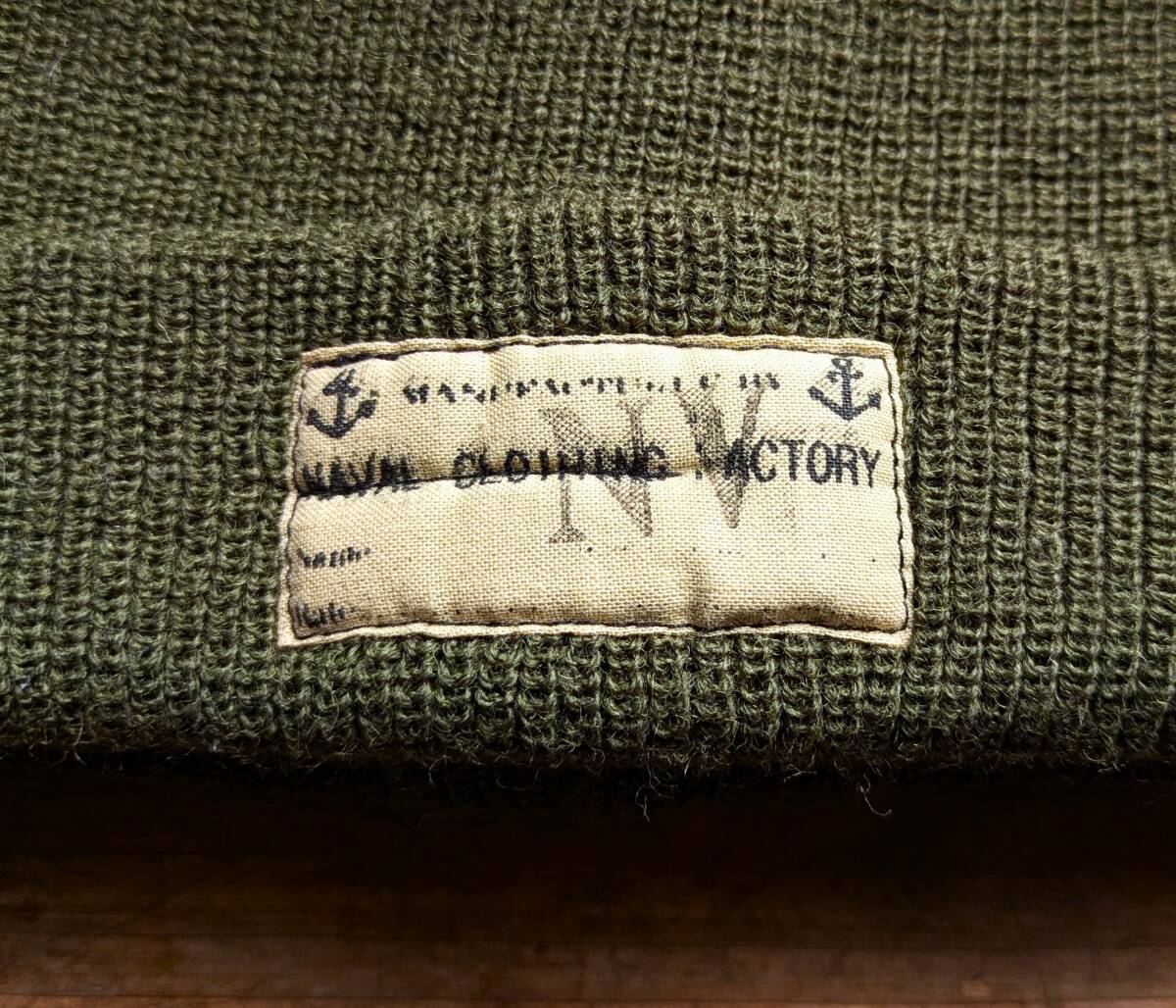 送料無料♪unknown♪NAVAL CLOTHING FACTORY ワッチキャップ オリーブグリーン ウールニット帽子 ミリタリー アメリカ海軍 美品 USA古着_画像2