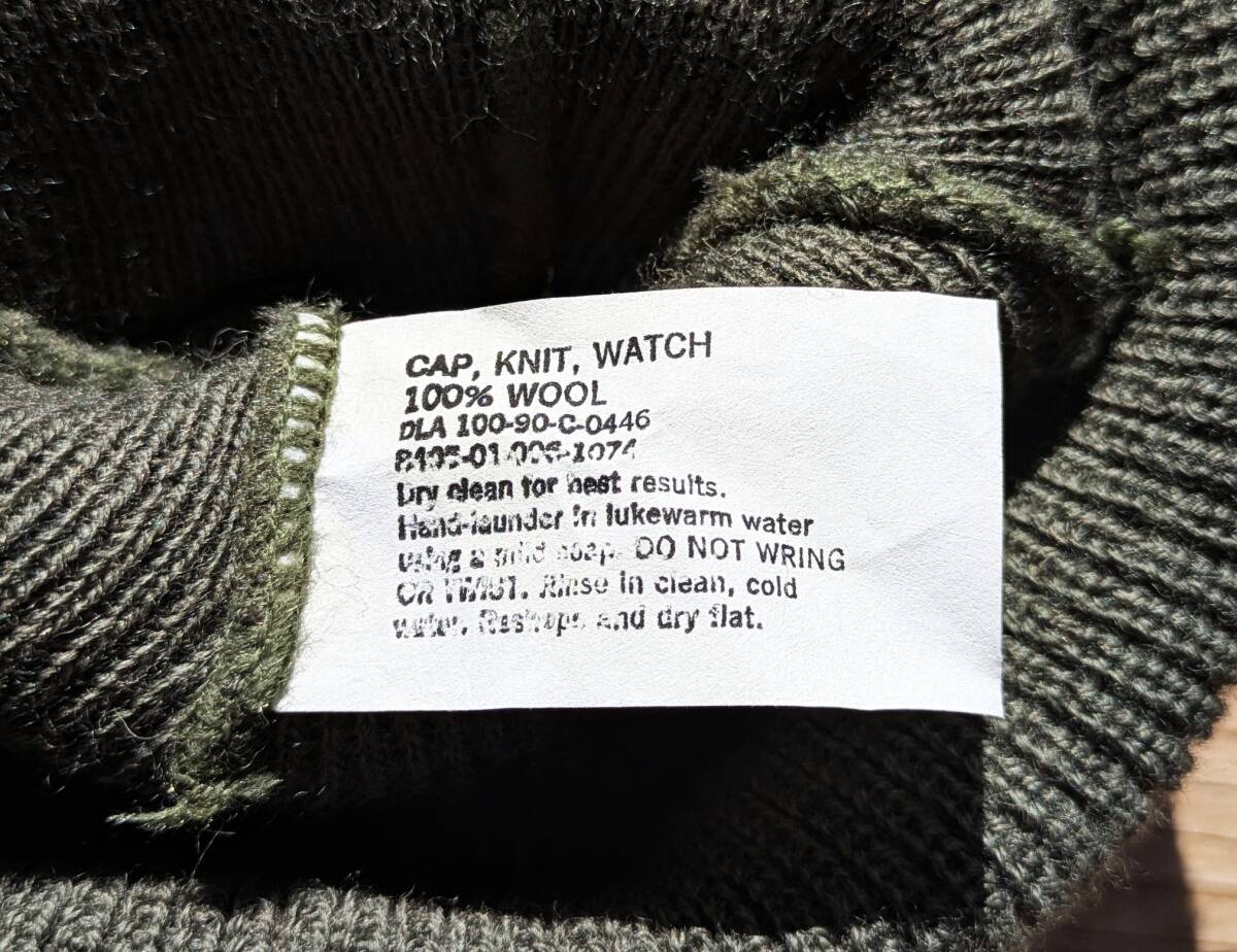 90's USA製US.NAVY ワッチキャップ CAP.KNIT.WATCH オリーブグリーン ウールニット帽子 100% WOOL ミリタリー アメリカ海軍 美品 古着_画像3