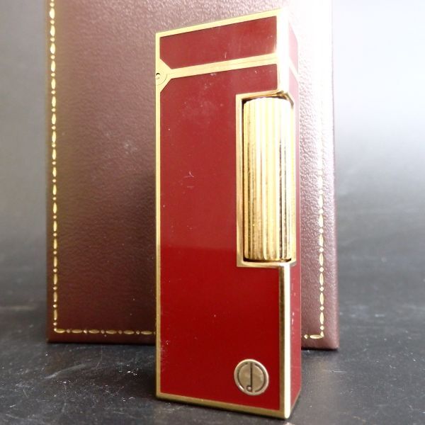 １円スタート 激レア Dunhill ダンヒル ラッカー ｄロゴ ガスライター レッド ゴールド 箱付き 11-5 41869_画像1