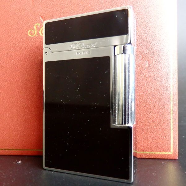 １円スタート 激レア S.T.Dupont デュポン LINE２ ライン2 ローラー ガスライター ブラック シルバー 箱付き 10-4 41864_画像1