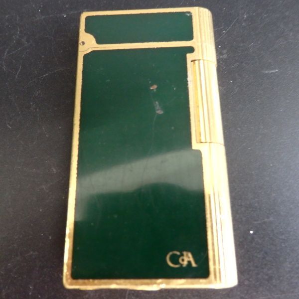 1円スタート 激レア CARAN d'ACHE カランダッシュ ローラー ガスライター グリーン ゴールド 10-4 41888_画像1