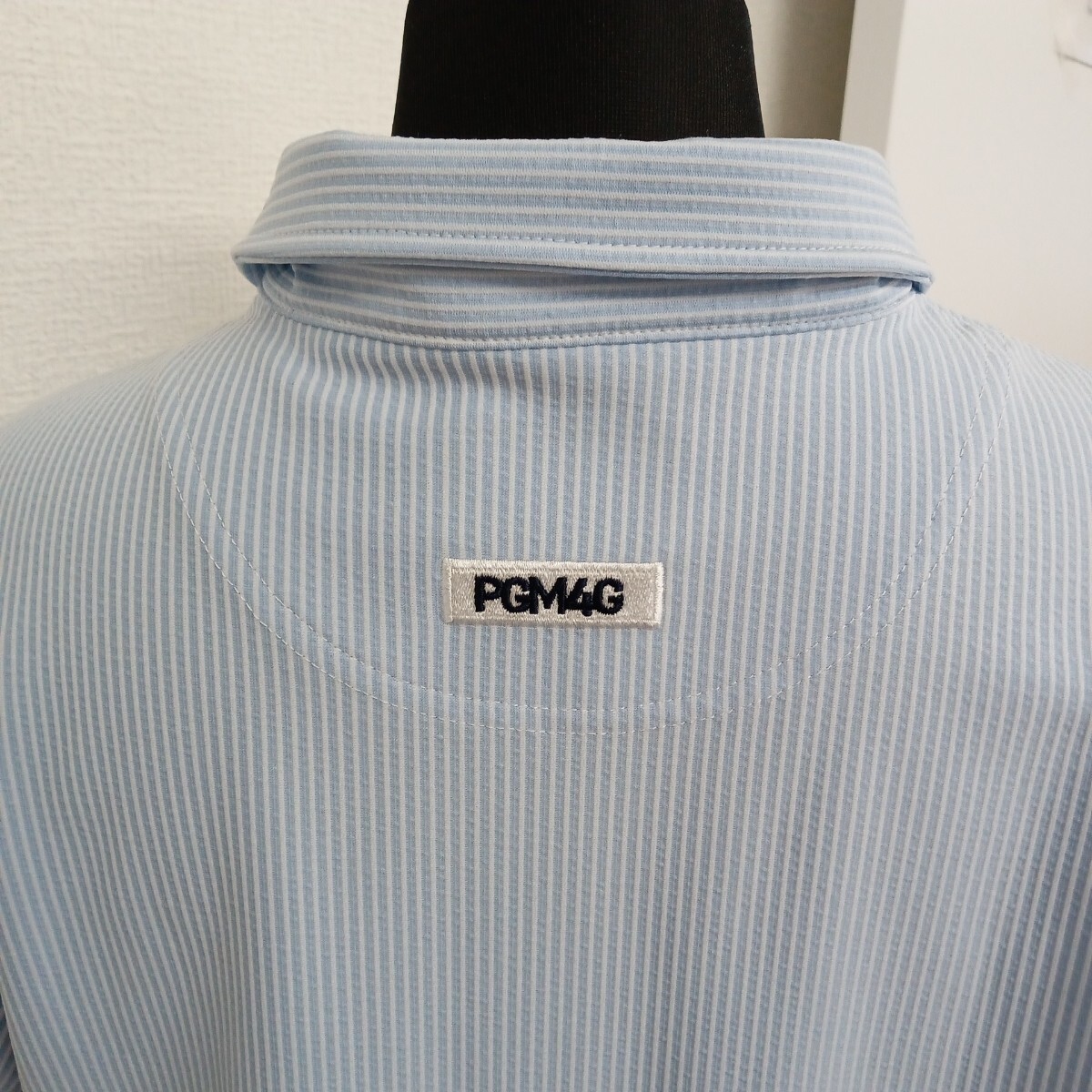 D PEARLY GATES パーリーゲイツ 半袖ポロシャツ ゴルフウェア ホワイト ブルー ストライプ 055-1160428 サイズ2_画像6