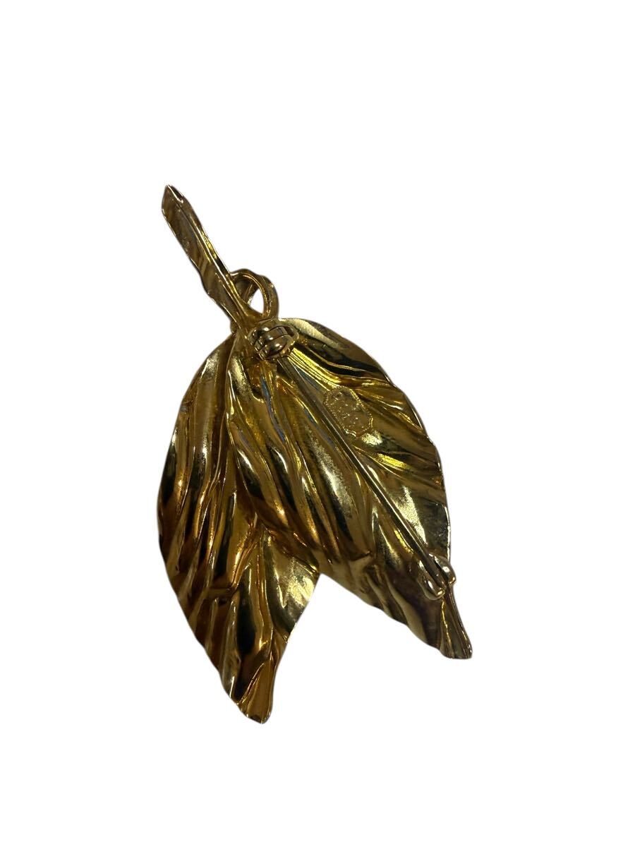 [ прекрасный товар ] редкий Christian Dior leaf узор брошь Gold 