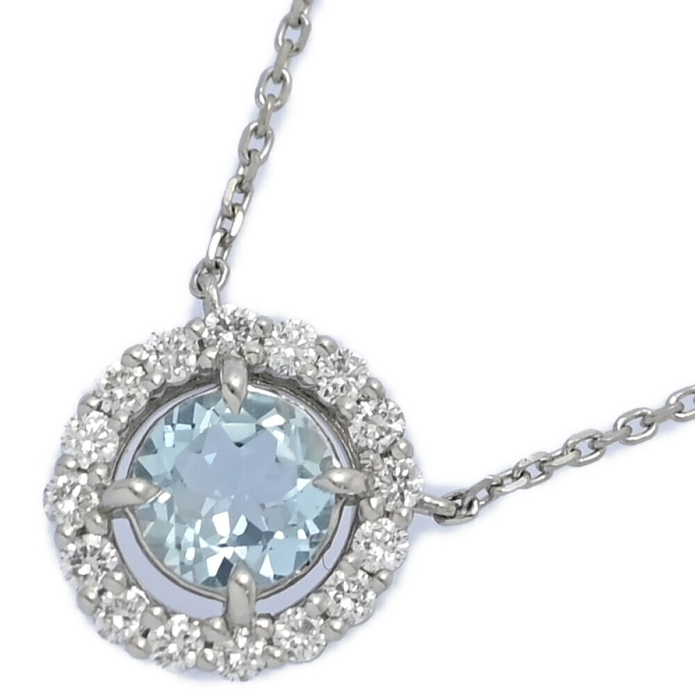 4℃ ヨンドシー アクアマリン（アクワマリン）・ダイヤモンドネックレス・ペンダント/Pt850-3.0g/プラチナ/翌日配送可■595650_画像1