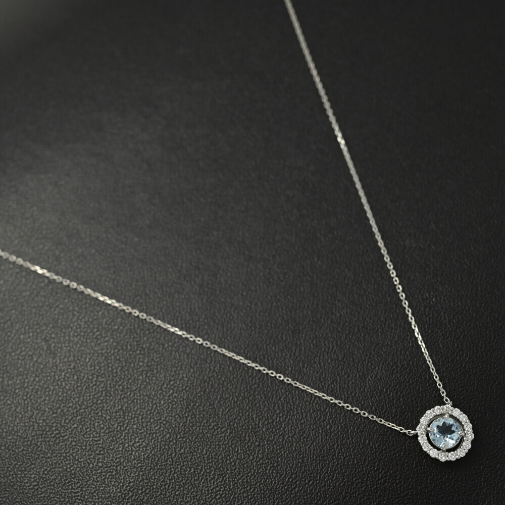 4℃ ヨンドシー アクアマリン（アクワマリン）・ダイヤモンドネックレス・ペンダント/Pt850-3.0g/プラチナ/翌日配送可■595650_画像2