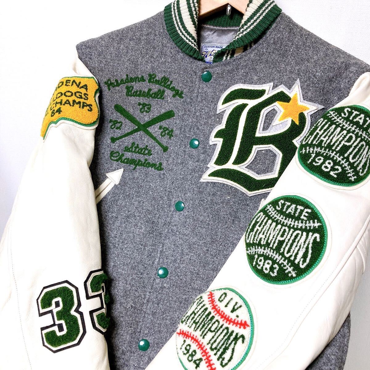 WHITESVILLE ホワイツビル アワードジャケット スタジャン 袖革 ウール フルデコ 東洋エンタープライズ 38 グリーン系_画像6