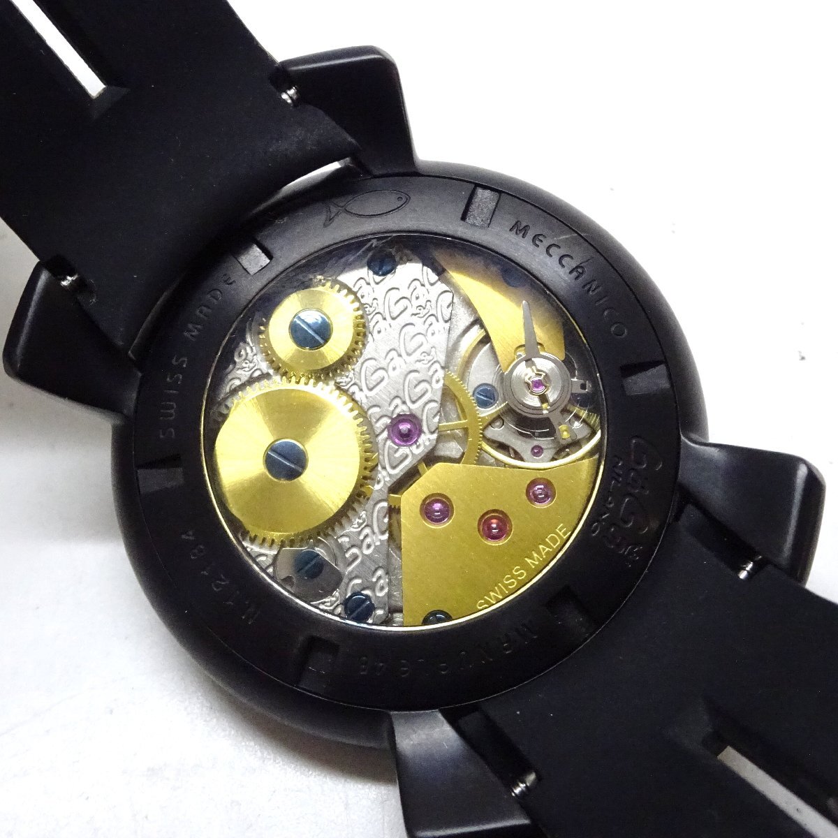 1円開始◆稼働◆ ガガミラノ N.12184 ブラック 手巻き メンズ 腕時計 AC45003_画像4