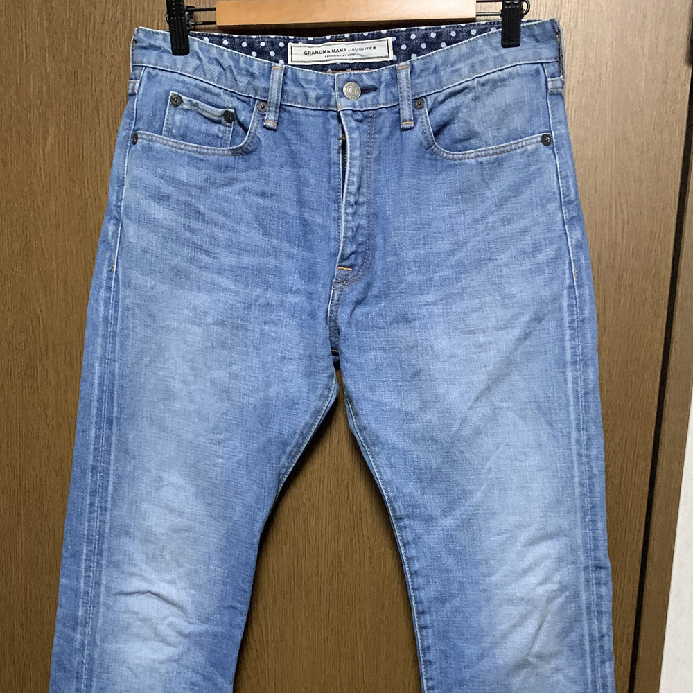 W32(L76cm)【KATO' GRANDMA MAMA DAUGHTER｜デニム】カトー ライトブルー 加工 ジーンズ 赤耳_画像1