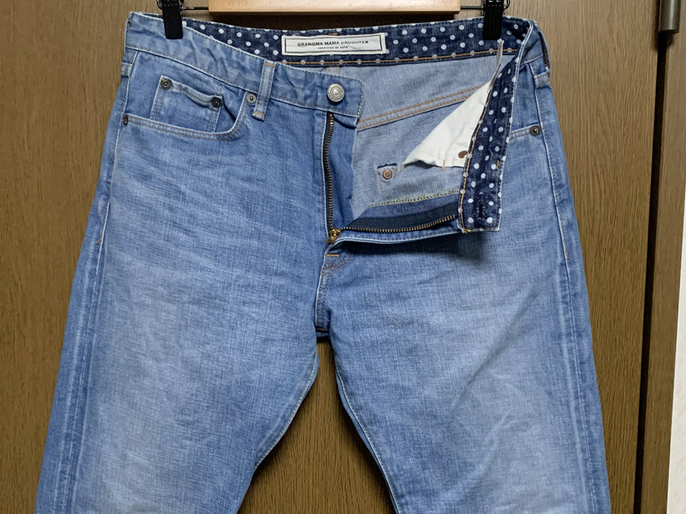 W32(L76cm)【KATO' GRANDMA MAMA DAUGHTER｜デニム】カトー ライトブルー 加工 ジーンズ 赤耳_画像4