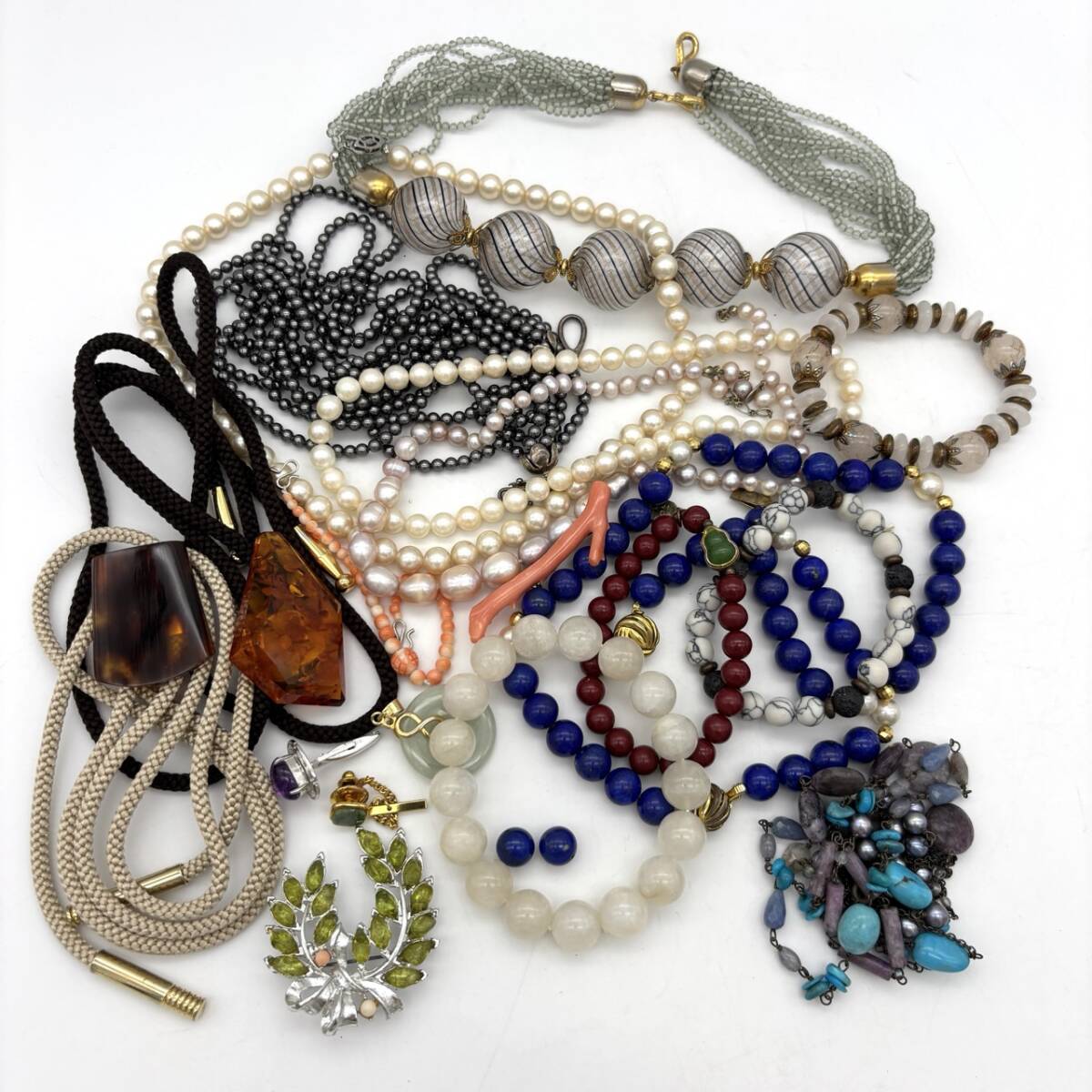 TY2794■アクセサリー まとめ Silver シルバー パール 真珠 ヴェネツィアン・ガラス 石系 サンゴ 珊瑚 琥珀 ネックレス 1円スタート_画像1