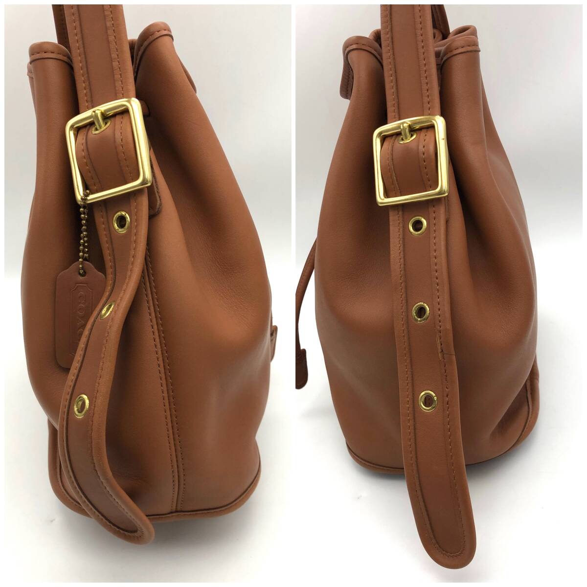 TY2824■COACH コーチ レザー ショルダーバッグ 巾着型 肩掛け 斜め掛け ブラウン オールドコーチ OLD COACH レディース_画像4